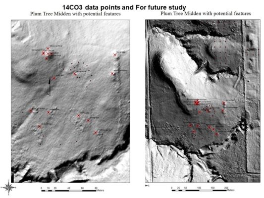 Lidar images depicting potential features at Plum Tree Midden