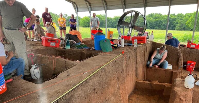 Students excavate units at the summer field school.