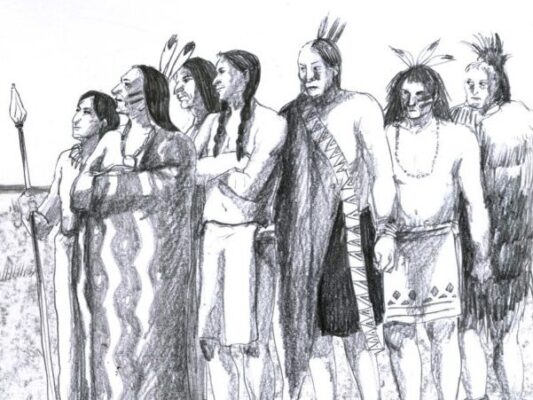 Artist depiction of a group of indigenous people
