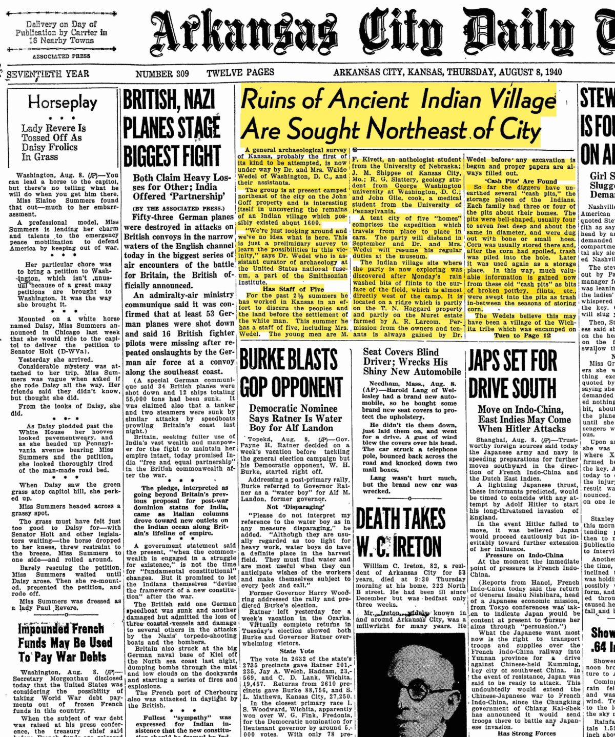 The Arkansas City Daily Traveler. 8/8/1940 pg. 1